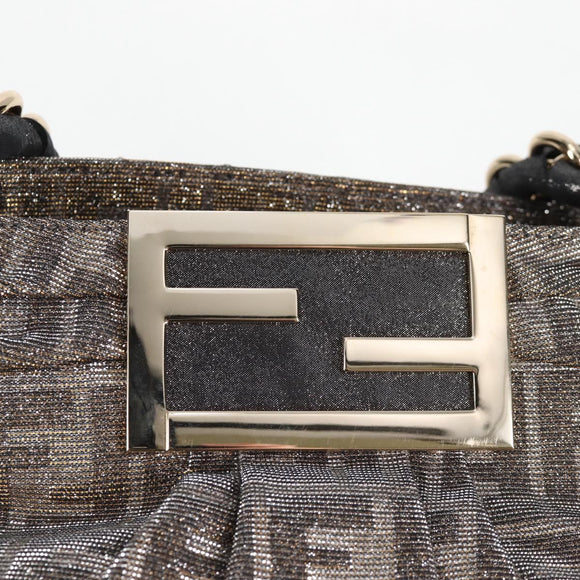 FENDI Zucca Canvas Mia Chain Shoulder Bag Silver Gold Auth 122372AV