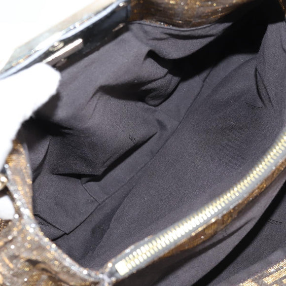 FENDI Zucca Canvas Mia Chain Shoulder Bag Silver Gold Auth 122372AV