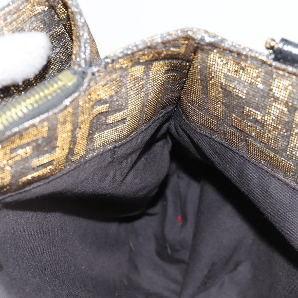 FENDI Zucca Canvas Mia Chain Shoulder Bag Silver Gold Auth 122372AV