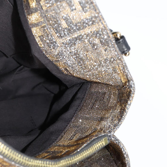 FENDI Zucca Canvas Mia Chain Shoulder Bag Silver Gold Auth 122372AV