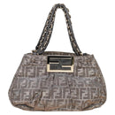 FENDI Zucca Canvas Mia Chain Shoulder Bag Silver Gold Auth 122372AV-1