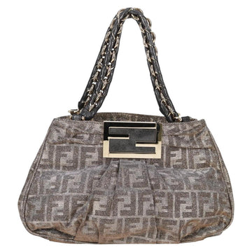 FENDI Zucca Canvas Mia Chain Shoulder Bag Silver Gold Auth 122372AV