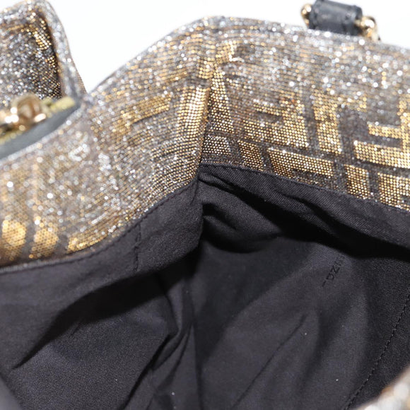 FENDI Zucca Canvas Mia Chain Shoulder Bag Silver Gold Auth 122372AV