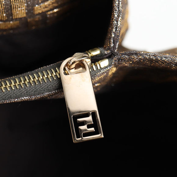 FENDI Zucca Canvas Mia Chain Shoulder Bag Silver Gold Auth 122372AV