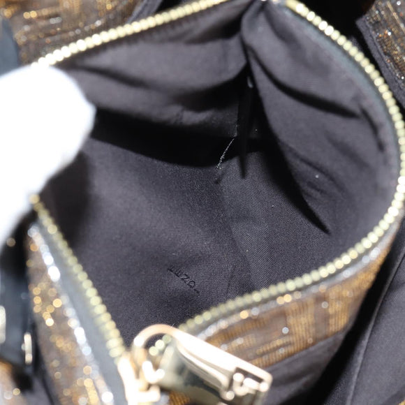 FENDI Zucca Canvas Mia Chain Shoulder Bag Silver Gold Auth 122372AV