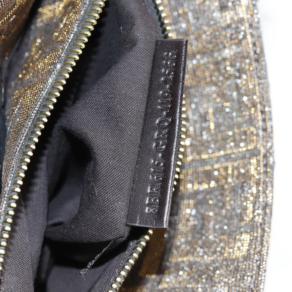 FENDI Zucca Canvas Mia Chain Shoulder Bag Silver Gold Auth 122372AV