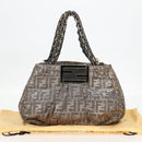 FENDI Zucca Canvas Mia Chain Shoulder Bag Silver Gold Auth 122372AV-12