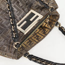 FENDI Zucca Canvas Mia Chain Shoulder Bag Silver Gold Auth 122372AV-6