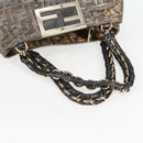 FENDI Zucca Canvas Mia Chain Shoulder Bag Silver Gold Auth 122372AV-7