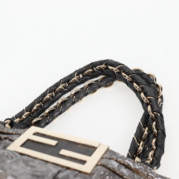 FENDI Zucca Canvas Mia Chain Shoulder Bag Silver Gold Auth 122372AV