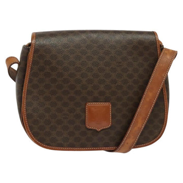 CELINE Macadam Canvas Shoulder Bag PVC Leather Brown Gold Auth 122373