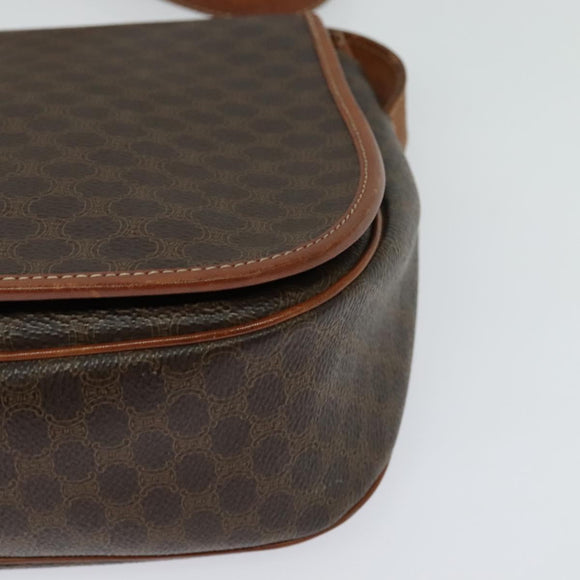 CELINE Macadam Canvas Shoulder Bag PVC Leather Brown Gold Auth 122373