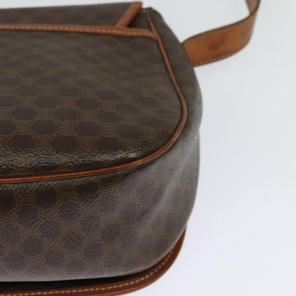 CELINE Macadam Canvas Shoulder Bag PVC Leather Brown Gold Auth 122373