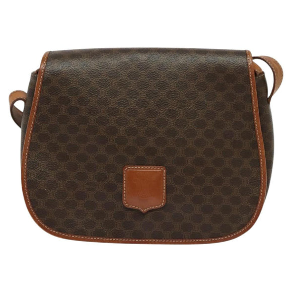 CELINE Macadam Canvas Shoulder Bag PVC Leather Brown Gold Auth 122373