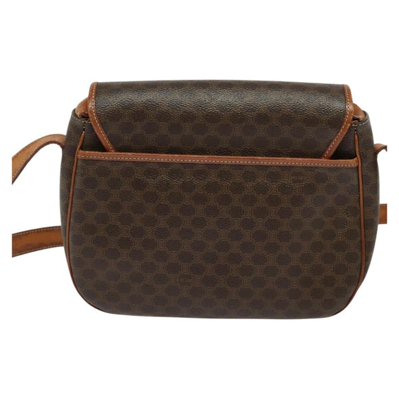 CELINE Macadam Canvas Shoulder Bag PVC Leather Brown Gold Auth 122373