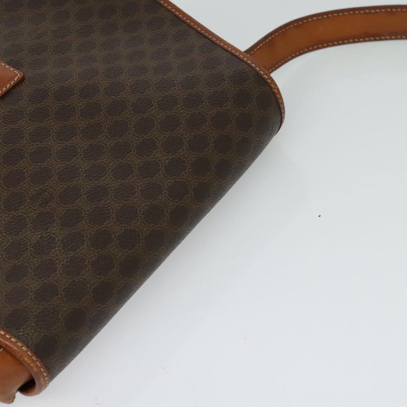 CELINE Macadam Canvas Shoulder Bag PVC Leather Brown Gold Auth 122373