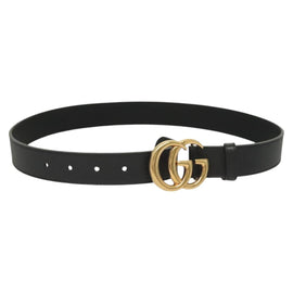 GUCCI GG Marmont Belt Leather 33.5"" Black Gold 414516 Auth 122376