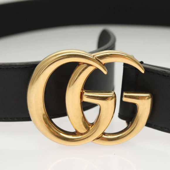 GUCCI GG Marmont Belt Leather 33.5"" Black Gold 414516 Auth 122376