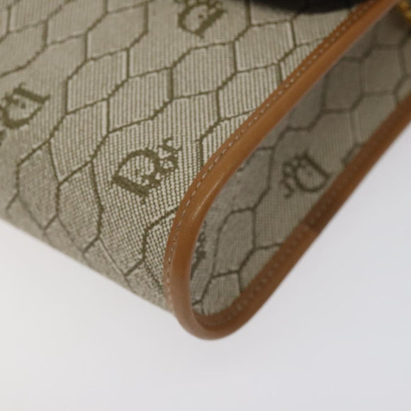 Christian Dior Honeycomb Canvas Chain Bag PVC Leather Beige Gold Auth 122377