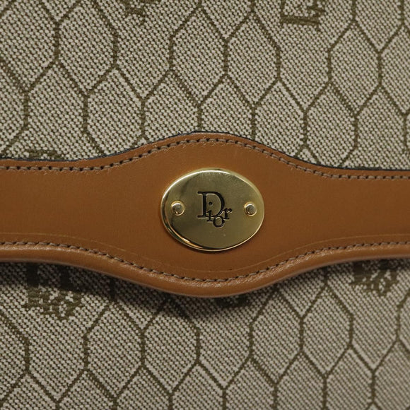 Christian Dior Honeycomb Canvas Chain Bag PVC Leather Beige Gold Auth 122377