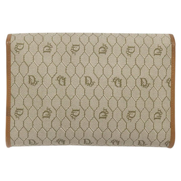 Christian Dior Honeycomb Canvas Chain Bag PVC Leather Beige Gold Auth 122377 - 0