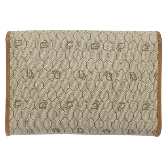 Christian Dior Honeycomb Canvas Chain Bag PVC Leather Beige Gold Auth 122377