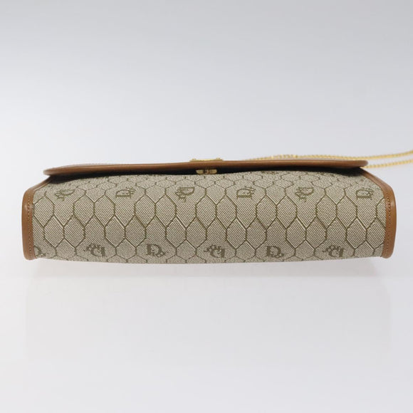 Christian Dior Honeycomb Canvas Chain Bag PVC Leather Beige Gold Auth 122377
