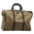 FENDI Zucchino Canvas Boston Bag Vintage Gold Beige Auth 122399-1