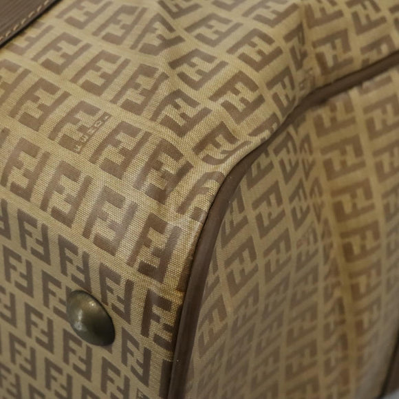 FENDI Zucchino Canvas Boston Bag Vintage Gold Beige Auth 122399