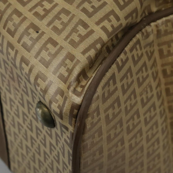 FENDI Zucchino Canvas Boston Bag Vintage Gold Beige Auth 122399