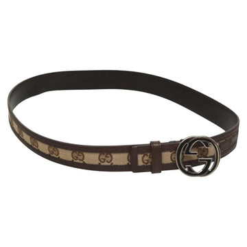 GUCCI GG Canvas Interlocking Belt 33.5"" Beige Brown 114874 Auth 122413