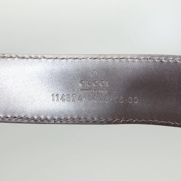 GUCCI GG Canvas Interlocking Belt 33.5"" Beige Brown 114874 Auth 122413