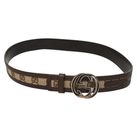GUCCI GG Canvas Interlocking Belt 33.5"" Beige Brown 114874 Auth 122413 - 0