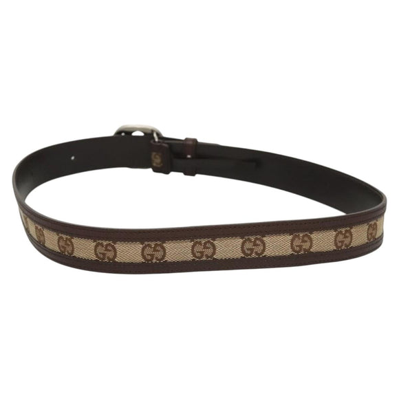 GUCCI GG Canvas Interlocking Belt 33.5"" Beige Brown 114874 Auth 122413