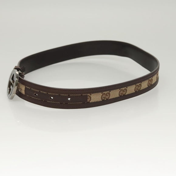 GUCCI GG Canvas Interlocking Belt 33.5"" Beige Brown 114874 Auth 122413