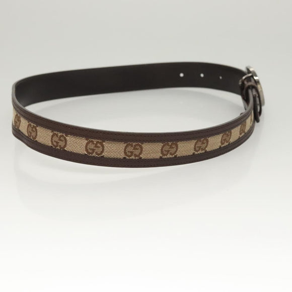 GUCCI GG Canvas Interlocking Belt 33.5"" Beige Brown 114874 Auth 122413