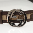 GUCCI GG Canvas Interlocking Belt 33.5"" Beige Brown 114874 Auth 122413-6