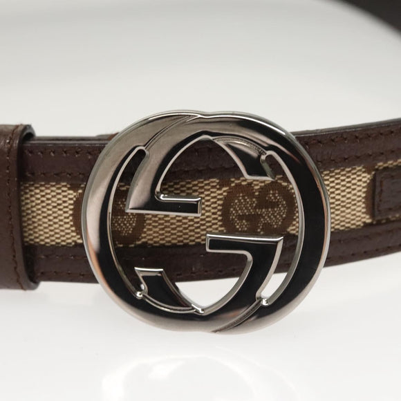 GUCCI GG Canvas Interlocking Belt 33.5"" Beige Brown 114874 Auth 122413