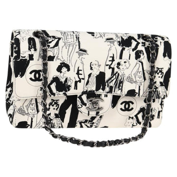 CHANEL Chain Shoulder Bag Canvas White Silver CC Auth 122423SM