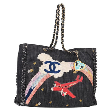 CHANEL Matelasse Chain Shoulder Bag Denim Navy Silver CC Auth 122424SM