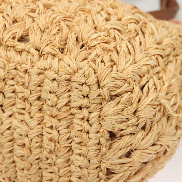 CHANEL Shoulder Bag Raffia Beige Gold CC Auth 122425V