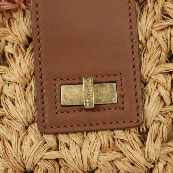 CHANEL Shoulder Bag Raffia Beige Gold CC Auth 122425V