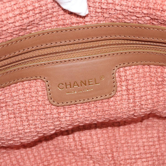 CHANEL Shoulder Bag Raffia Beige Gold CC Auth 122425V