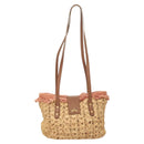 CHANEL Shoulder Bag Raffia Beige Gold CC Auth 122425V-13