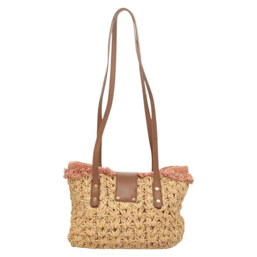 CHANEL Shoulder Bag Raffia Beige Gold CC Auth 122425V - 0
