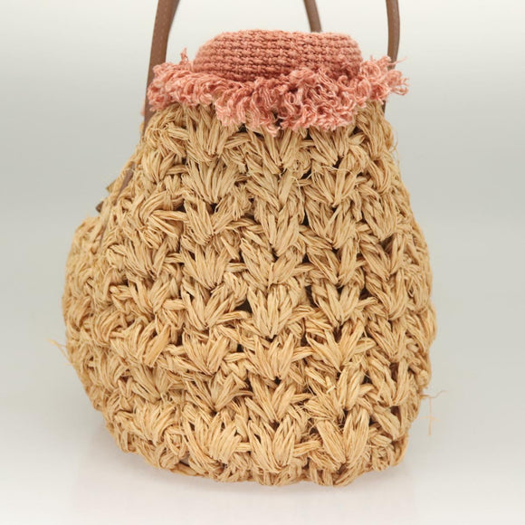 CHANEL Shoulder Bag Raffia Beige Gold CC Auth 122425V