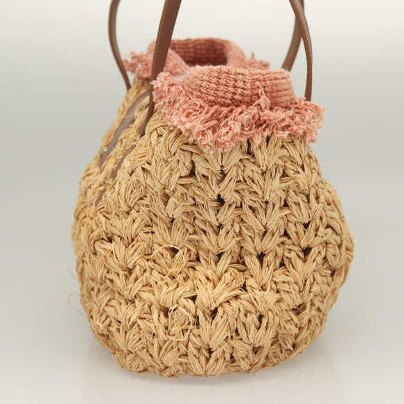 CHANEL Shoulder Bag Raffia Beige Gold CC Auth 122425V