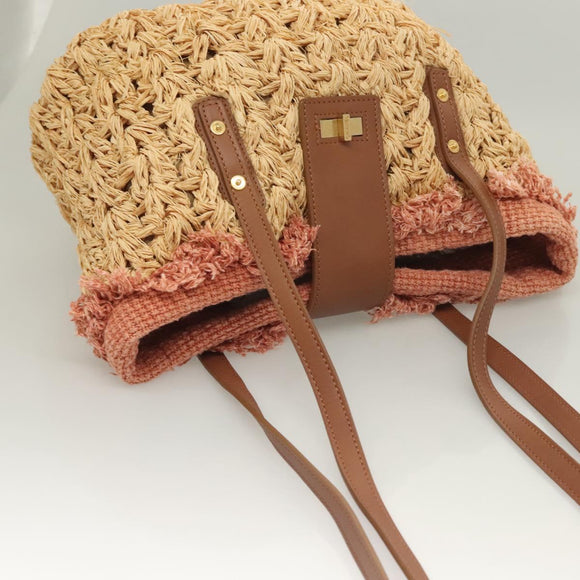 CHANEL Shoulder Bag Raffia Beige Gold CC Auth 122425V