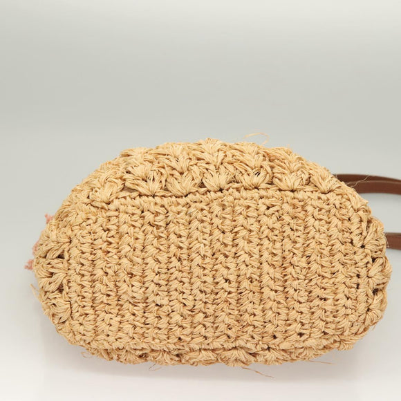 CHANEL Shoulder Bag Raffia Beige Gold CC Auth 122425V