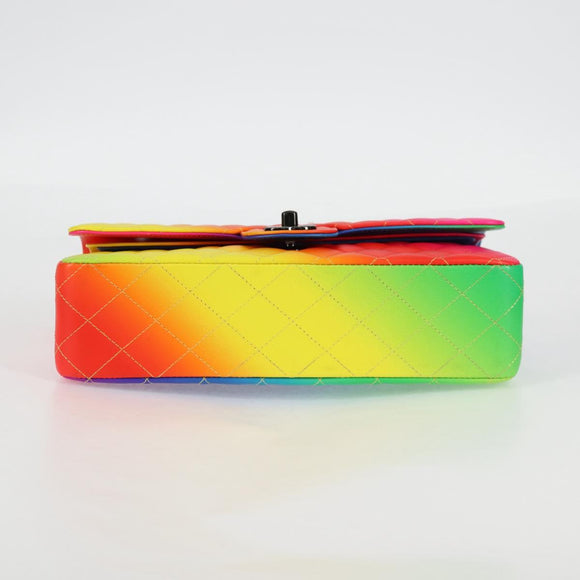 CHANEL Matelasse Chain Shoulder Bag Lamb Skin Rainbow CC Auth 122426SM
